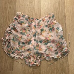 For Love And Lemons Multicolor Floral Sheer ruched side shorts